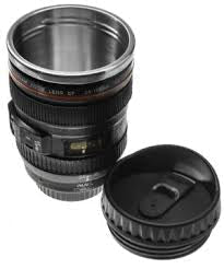 Camera Lens Shaped Coffee Mug Flask With Lid