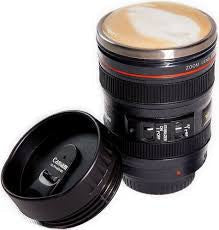 Camera Lens Shaped Coffee Mug Flask With Lid